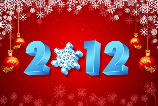 2012 New Year with Christmas Balls Card Background