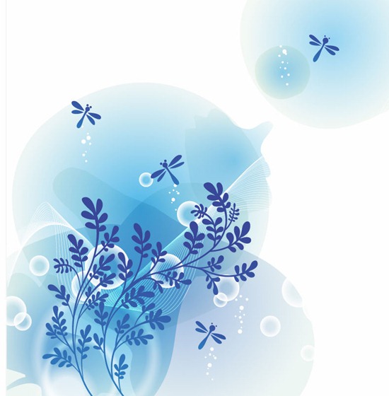 Abstract Blue Tree and Dragonfly Background Vector